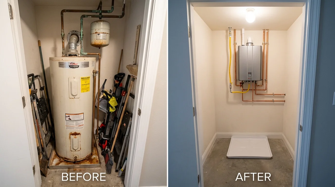 Tank water heater versus wall-mounted tankless unit comparison for Junction City, KY homeowners