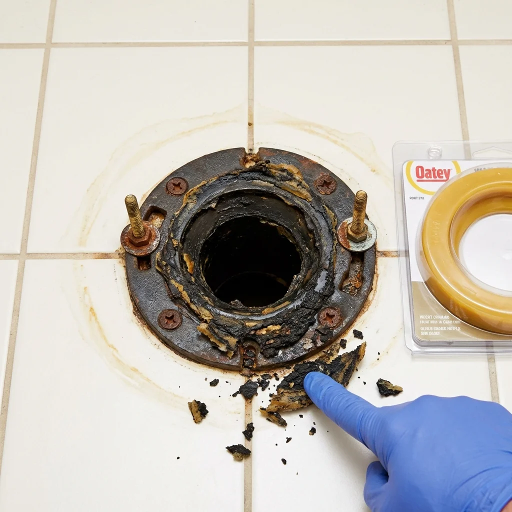 Failed wax ring showing water seepage at the base of a toilet in a Junction City, KY home